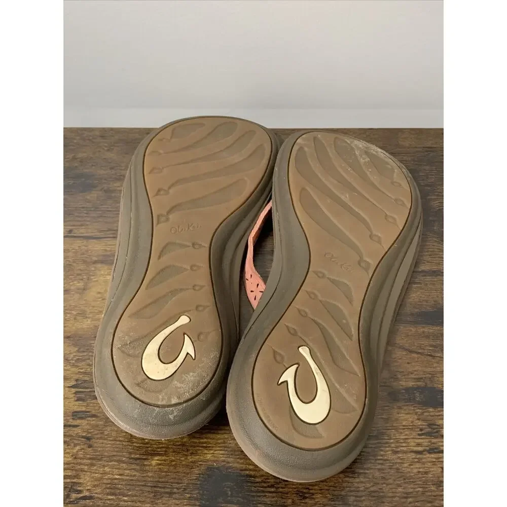 OluKai Puka Flip Flops Thong Sandals Pink/Coral Leather Women's 8 ~ Beach/Summer